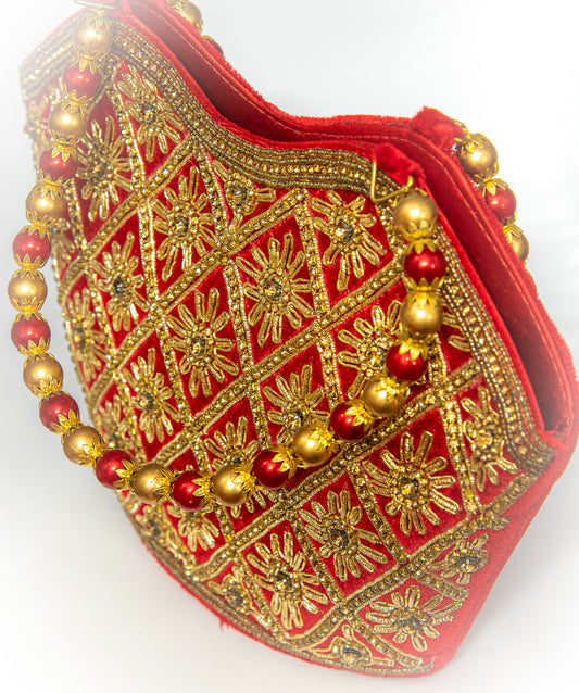Red Bag with Golden Zari