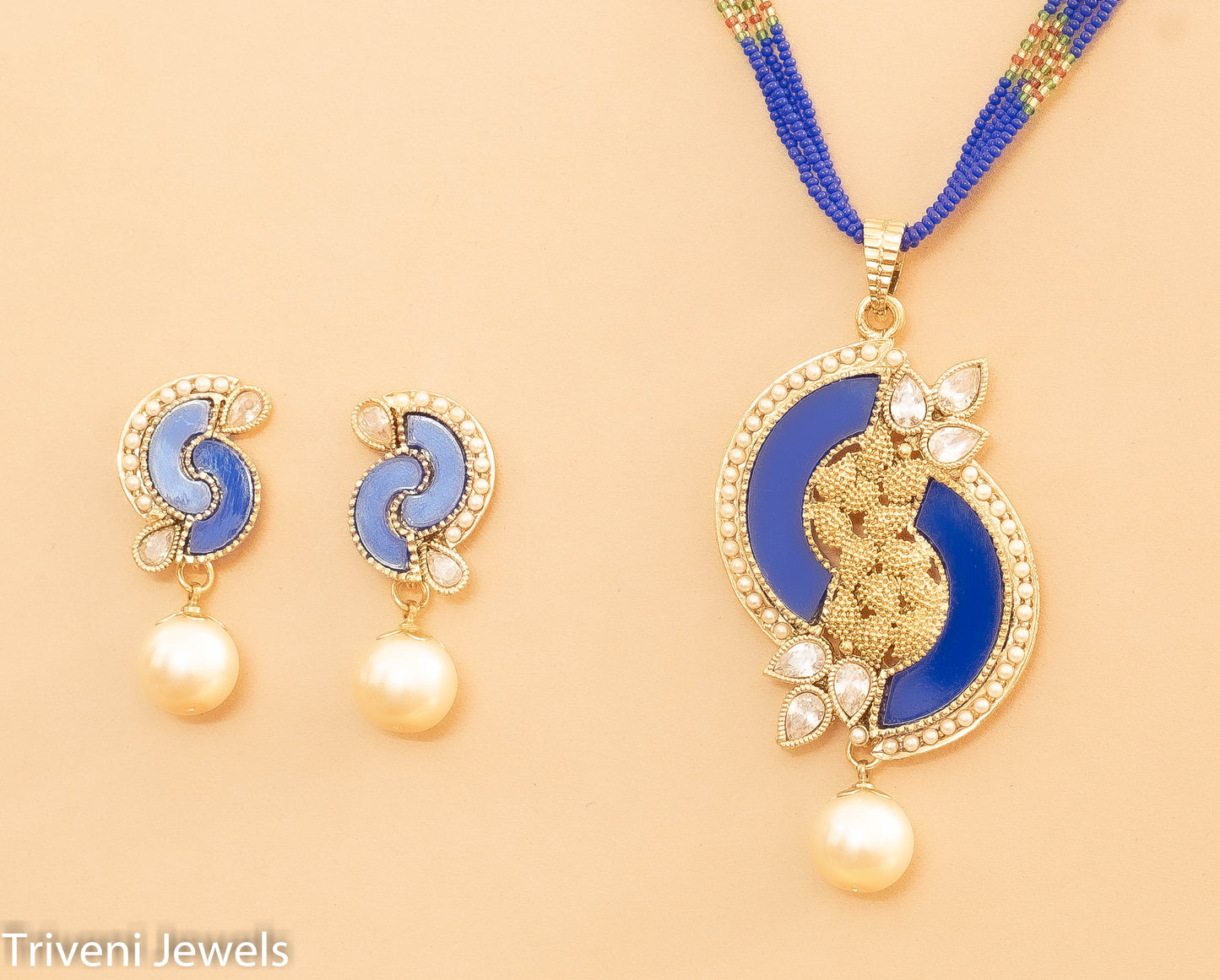 Blue Stone and Pearl Set