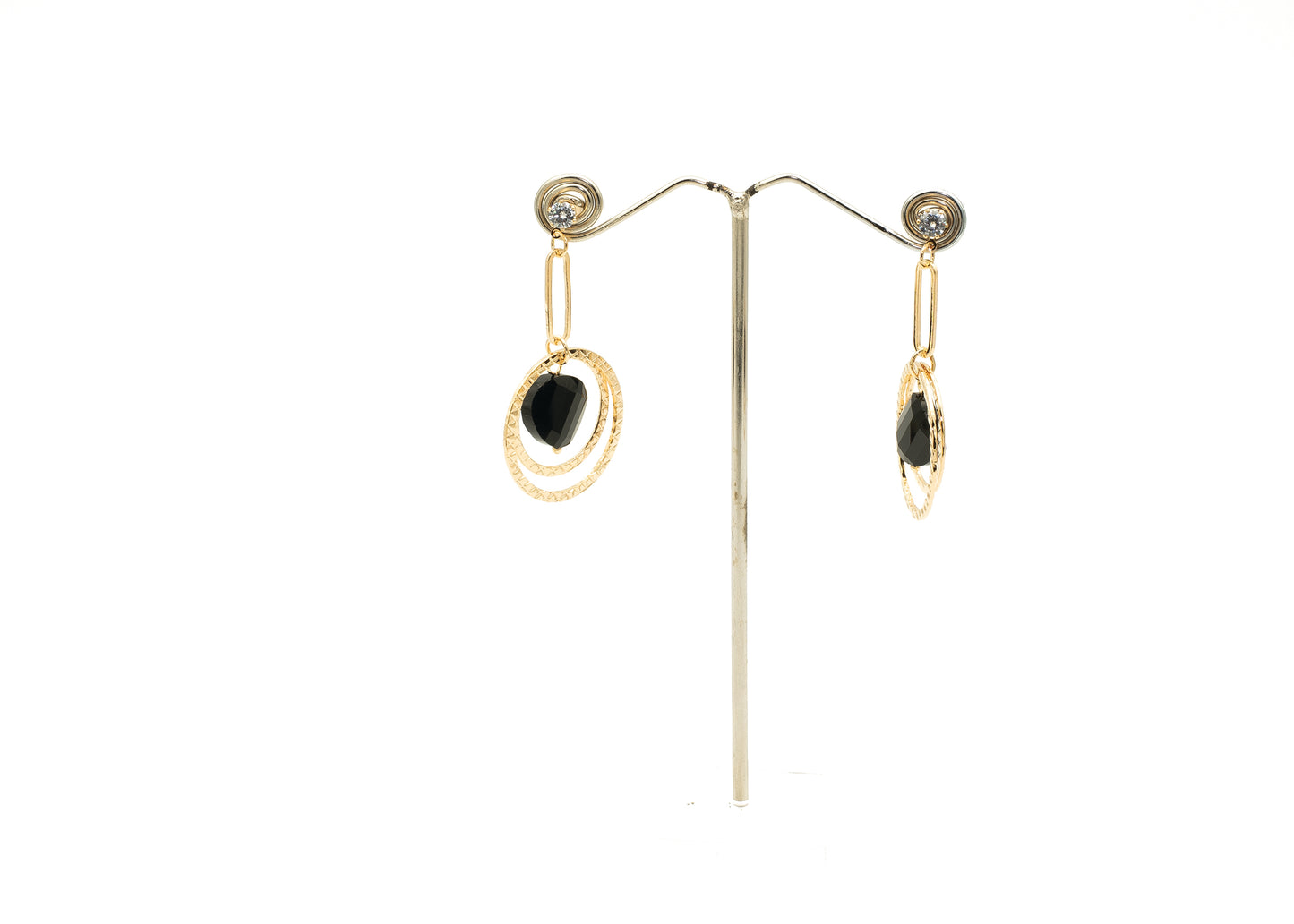 Round Black Stone Ear Rings