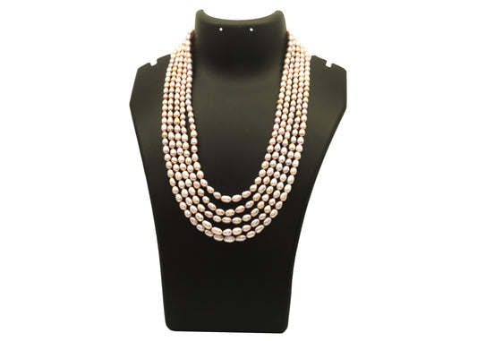 Five Row Pink Color Pure Pearl Necklace