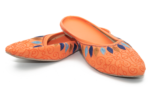 Orange Phulkari Mojari